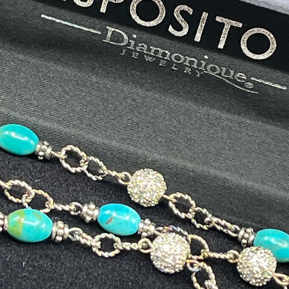 Vintage Joseph Esposito Sterling Silver Turquoise & CZ Bead Bracelet - Picture 11 of 16
